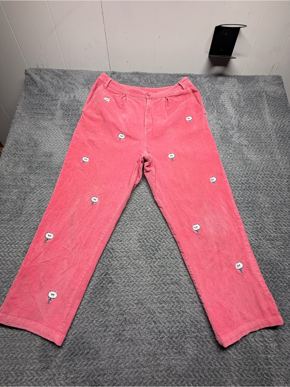 Lazy Oaf Little Kitty Cord Pants Womens 18 Pink Embroidered Cat Corduroy
